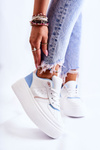 Damskie Wiązane Buty Sportowe Sneakersy Biało-Niebieskie Manila