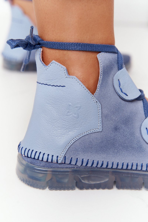 Damskie Skórzane Trzewiki Maciejka Niebieskie 04457-06