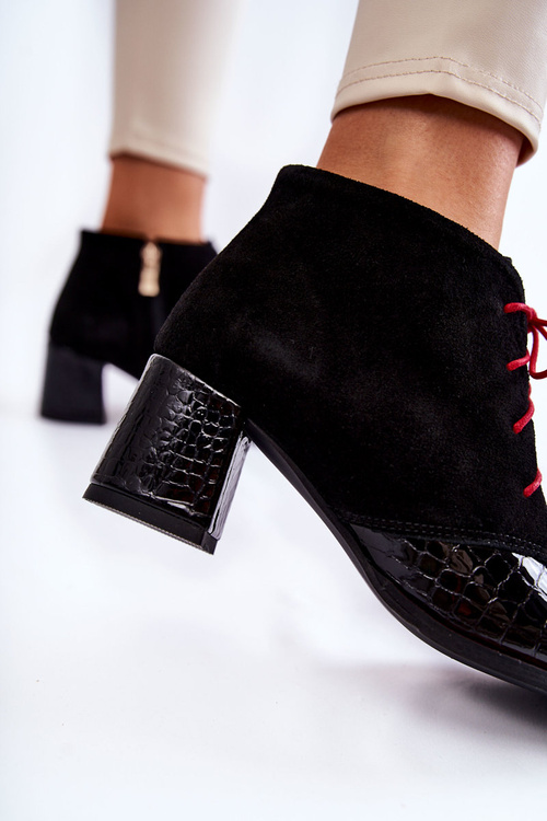 Damskie Botki Na Niskim Słupku Czarne Ebba