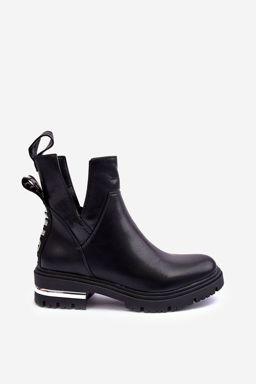 Skórzane Botki Na Suwak Z Wycięciami Czarne Flicha