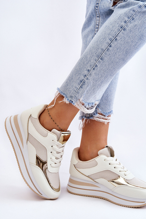 Damskie Buty Sportowe Na Koturnie Jasnobeżowe Ruby