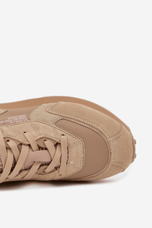 Skórzane Sneakersy Męskie Big Star OO174298 Hi-Poly System Beżowe