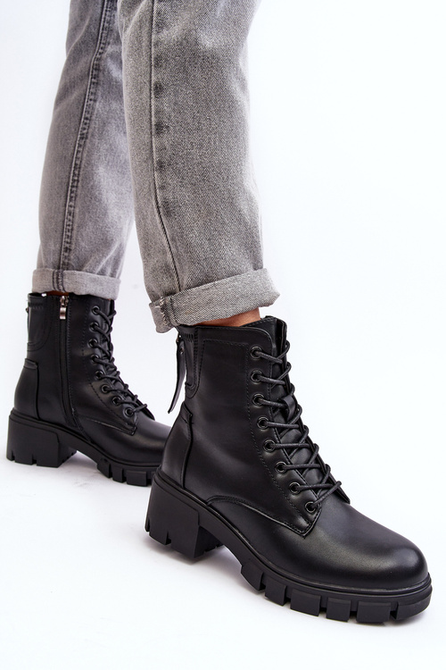 Damskie Ocieplane Botki Workery Na Suwak Czarne Evrarda