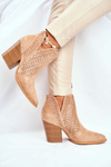 Botki Damskie Na Słupku Zamszowe Ażurowe Beżowe Shades