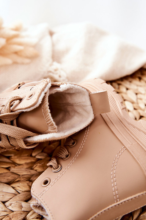 Dziecięce Skórzane Ocieplane Trampki Beżowe Bomi