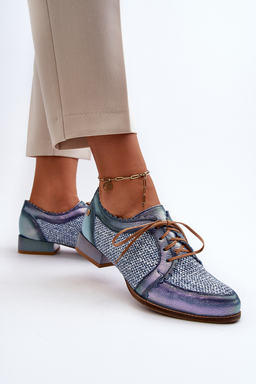 Półbuty Damskie Sznurowane Skóra Naturalna Maciejka 06452-06 Niebieskie