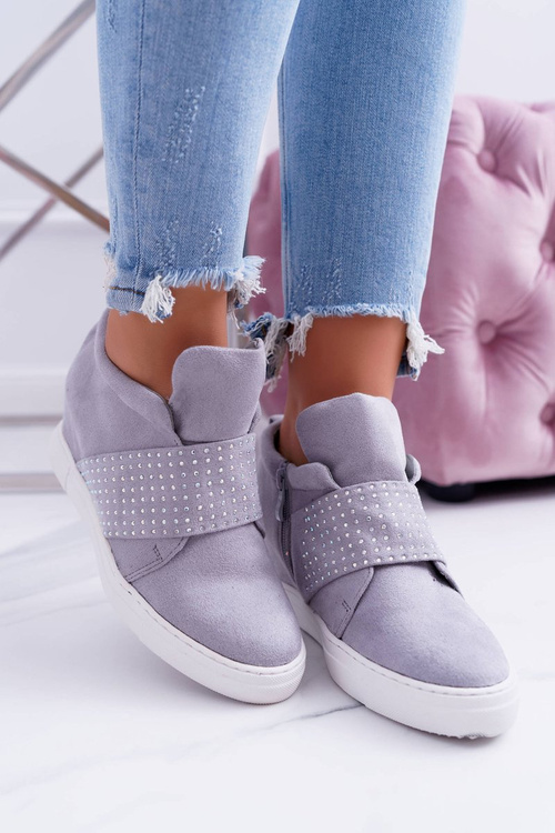Sneakersy Damskie Szare Trampki Lu Boo Cekiny PinkSugar