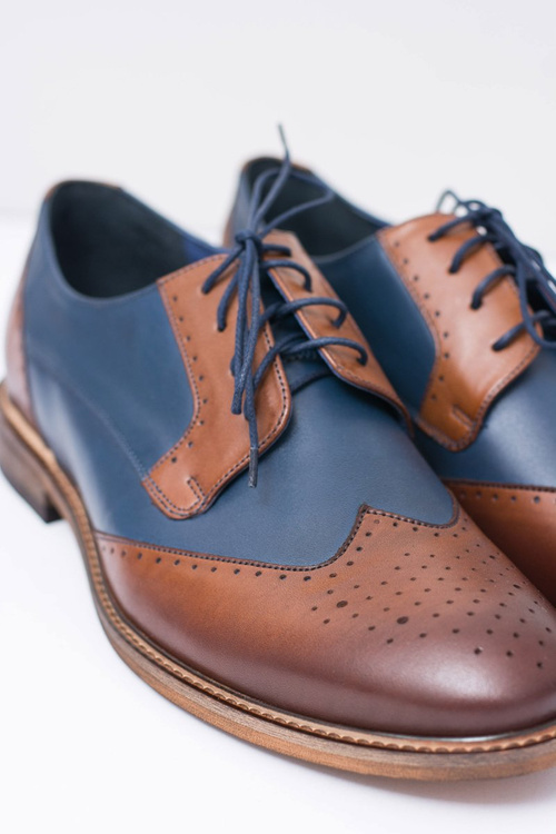 Nikopol Granatowe Skórzane Męskie Eleganckie Półbuty Mortes