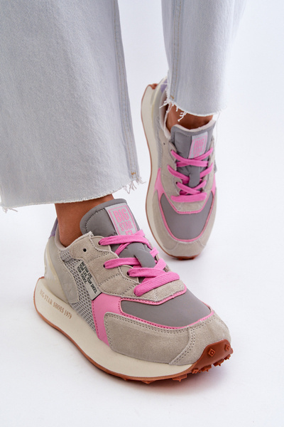 Sneakersy Damskie Na Platformie Memory Foam System Big Star NN274680 Szaro-Różowe