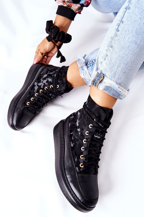 Sportowe Skórzane Buty Lewski 3034 Czarne Moro