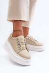 Skórzane Sneakersy Damskie Na Masywnej Platformie Beżowe S.Barski LR628