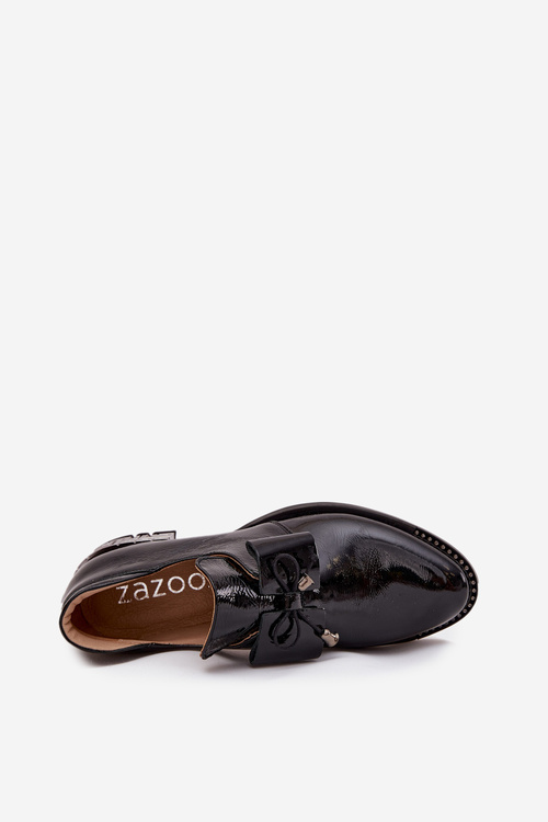 Lakierowane Półbuty Damskie Na Niskim Obcasie Z Kokardą Zazoo 1399 Czarne