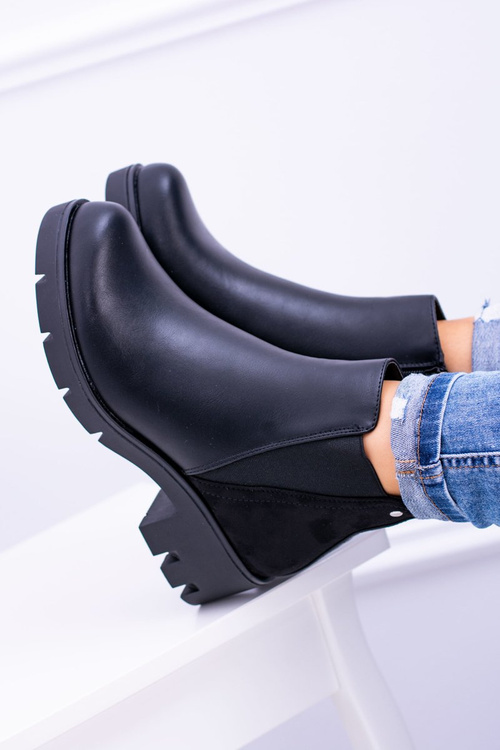 Czarne Płaskie Ocieplane Botki Murcio