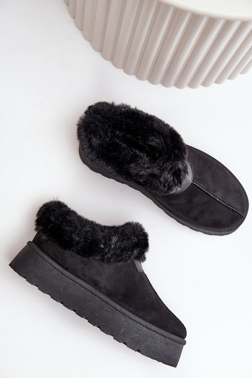 Śniegowce Z Niską Cholewką Z Futerkiem Na Platformie Eko Zamszowe Czarne Neathoria