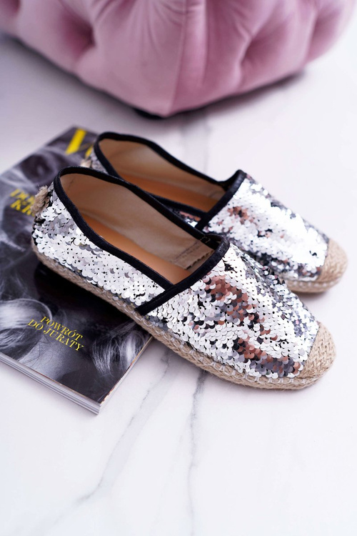 Espadryle Damskie Lu Boo Srebrne Cekiny