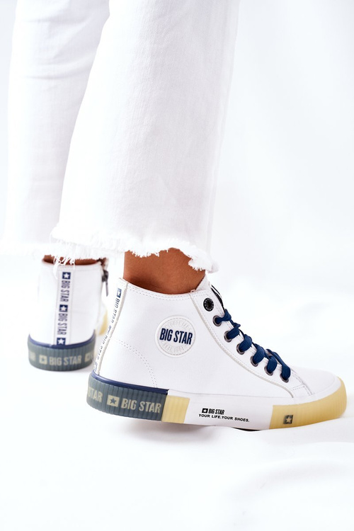 Skórzane Wysokie Trampki Big Star II274137 Białe
