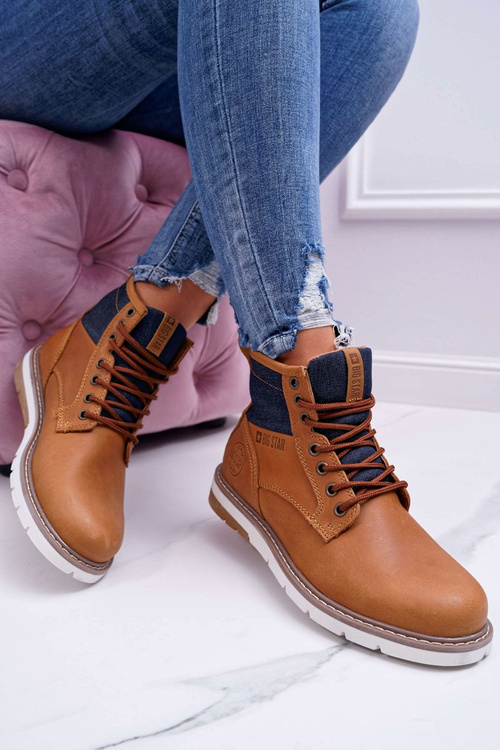 Damskie Botki Trapery Big Star Skórzane Brązowe EE274004