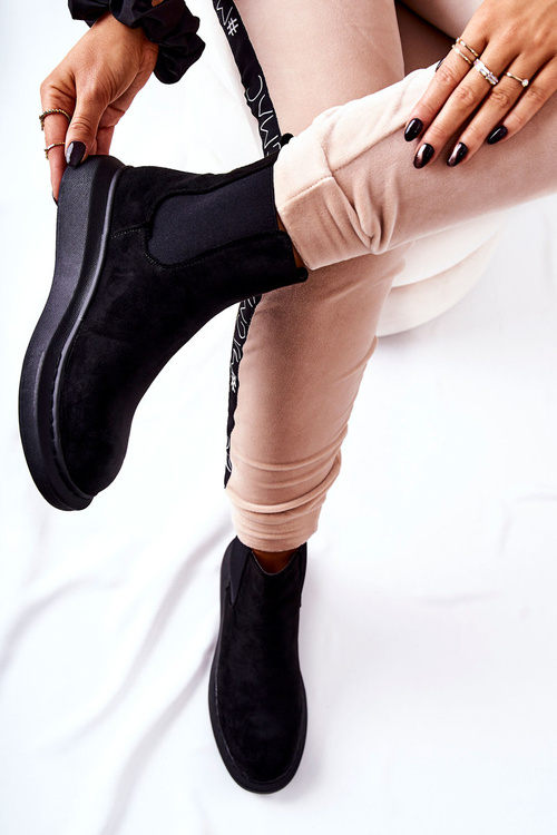 Zamszowe Botki Sztyblety Na Platformie Czarne Marissa