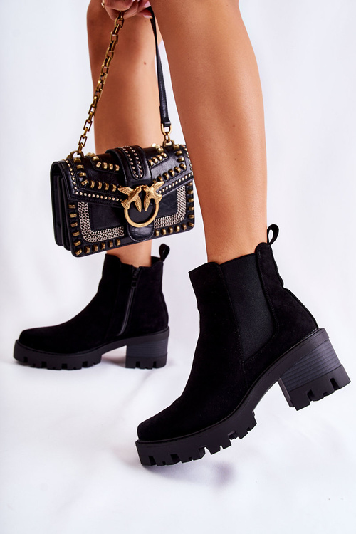 Ocieplane Damskie Botki Na Suwak Czarne Lenaris