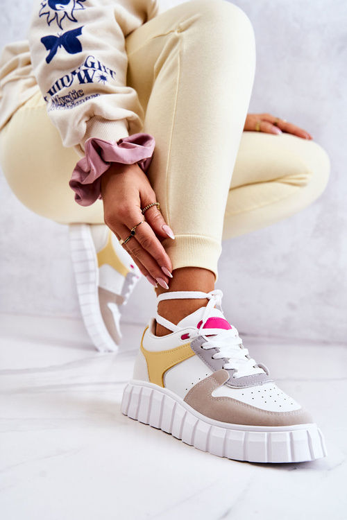 Damskie Skórzane Buty Sportowe Biało-Beżowe Florentine