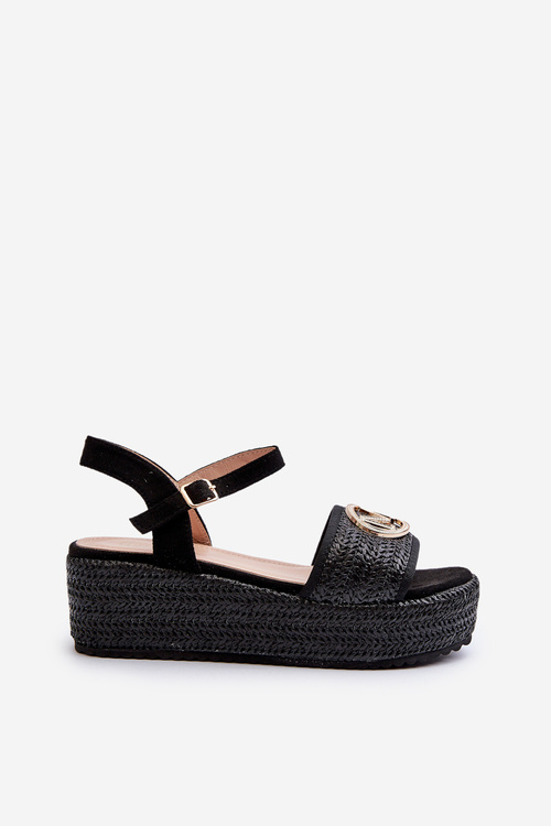 Sandały Damskie Na Koturnie Z Plecionką Czarne Esalena