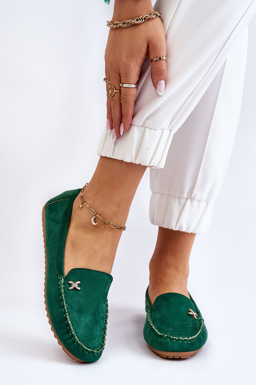 Damskie Zamszowe Mokasyny Z Ozdobą Zielone Leah