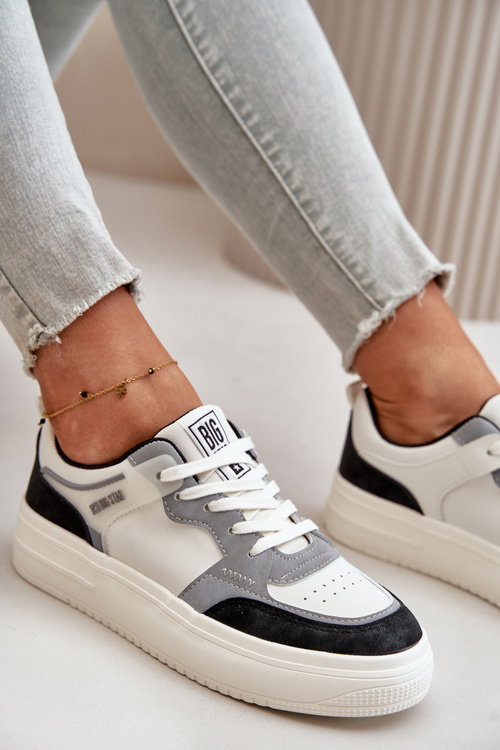 Damskie Niskie Sneakersy Z Eko Skóry Big Star OO274028 Biało-Szare