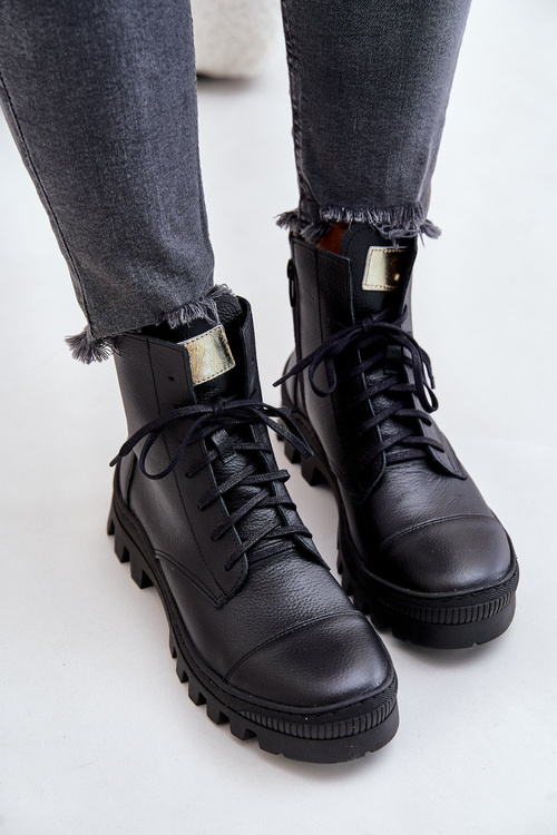 Zazoo 2831 Botki Damskie Ze Skóry Naturalnej Czarne