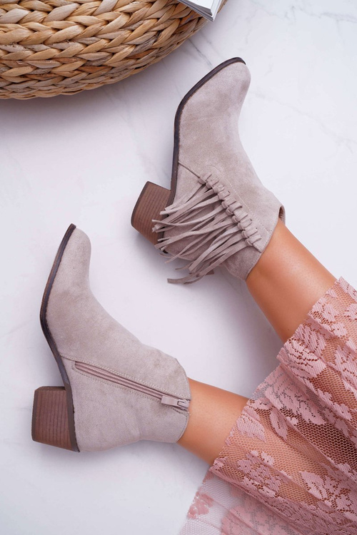 Botki Damskie Kowbojki Beżowe Agnes