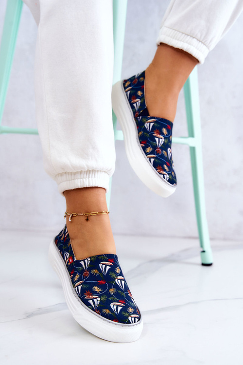 Damskie Tenisówki Slip On Memory Foam Big Star JJ276016 Granatowe