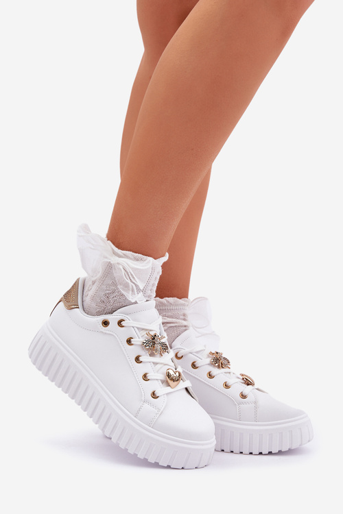 Sneakersy Damskie Z Przypinkami Białe Grelesi