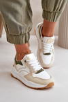 Sneakersy Damskie Na Platformie Z Eko Skóry Beżowo-Zielone Issatta