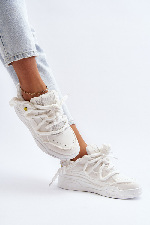 Damskie Sneakersy Z Grubym Sznurowaniem Białe Miatora