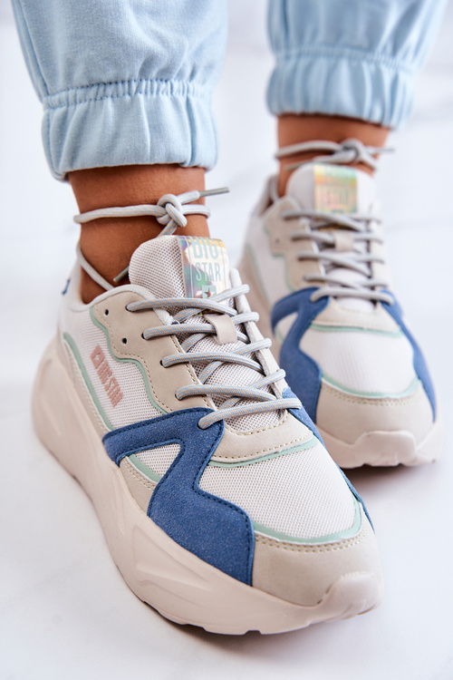 Damskie Sneakersy Memory Foam Big Star JJ274600 Beżowo-Niebieskie