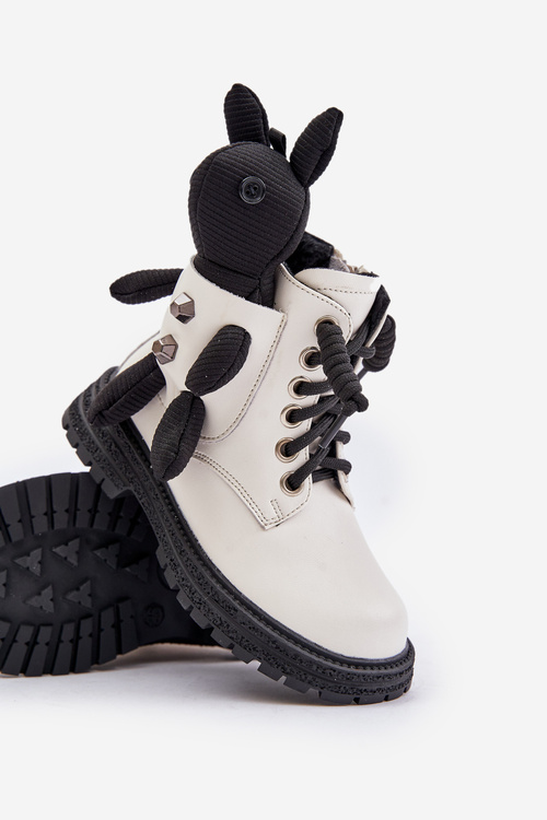 Skórzane Ocieplane Botki Dziecięce Na Zamek Z Misiem Vinceza 36261 Białe