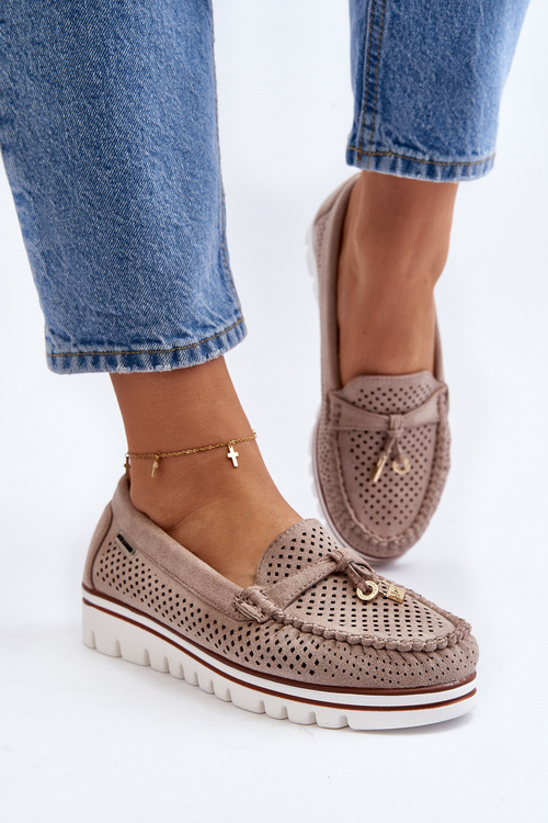 Damskie Ażurowe Mokasyny Beżowe Twista
