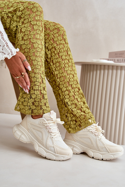 Buty Sportowe Sneakersy Damskie Beżowe Timoci