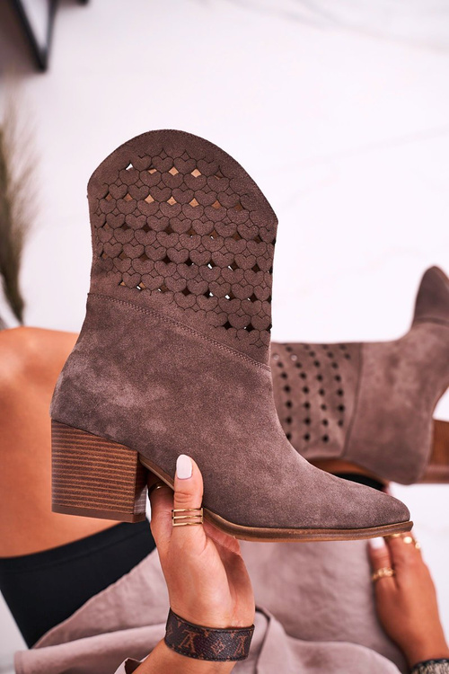 Damskie Kowbojskie Botki Na Słupku Zamszowe Brązowe Emily