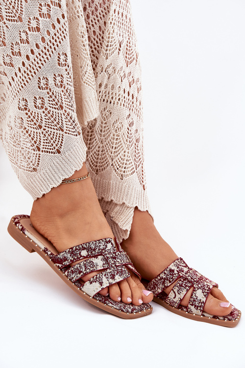 Zdobione Klapki Na Płaskim Obcasie Bordowe Anniles