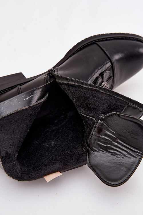 Ocieplane Botki Damskie Na Płaskim Obcasie Z Ozdobnymi Kwiatkami Czarne Pravienne