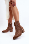 Ażurowe Botki Na Niskim Obcasie Brązowe Cilvana