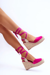 Wiązane Sandały Na Wysokim Koturnie Fuksja Lendy