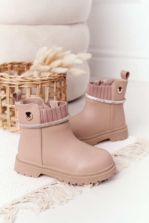 Dziecięce Botki Z Cekinami Beżowe Toffees