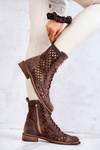 Ażurowe Skórzane Botki Nicole Brązowe 2695