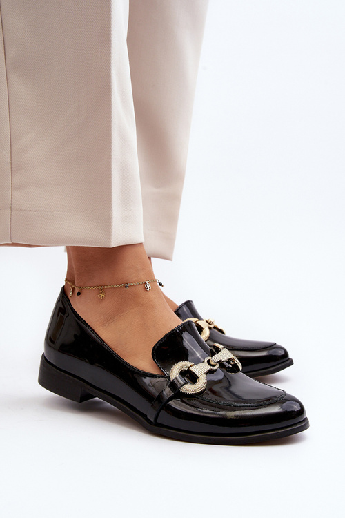 Zazoo 2880 Damskie Mokasyny Lakierowane Z Ozdobą Czarne