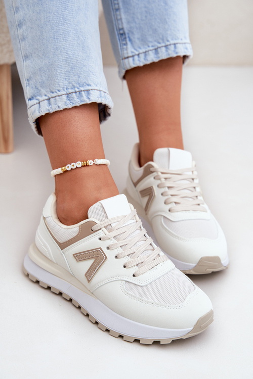 Buty Sportowe Damskie Z Eko Skóry Beżowe Berieta