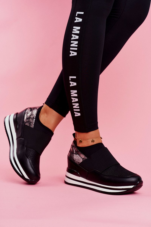 Sportowe Damskie Wsuwane Buty Na Koturnie Czarne Cold Play