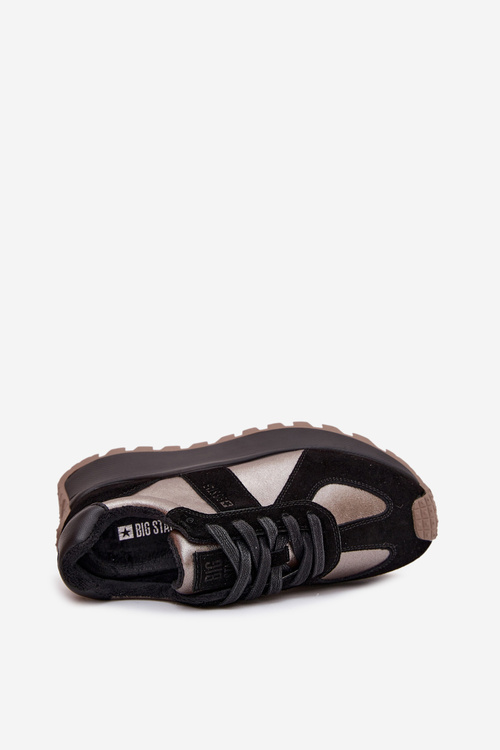 Zamszowe Sneakersy Damskie Ocieplane Na Platformie Big Star OO274A217 HI-POLY SYSTEM Czarne