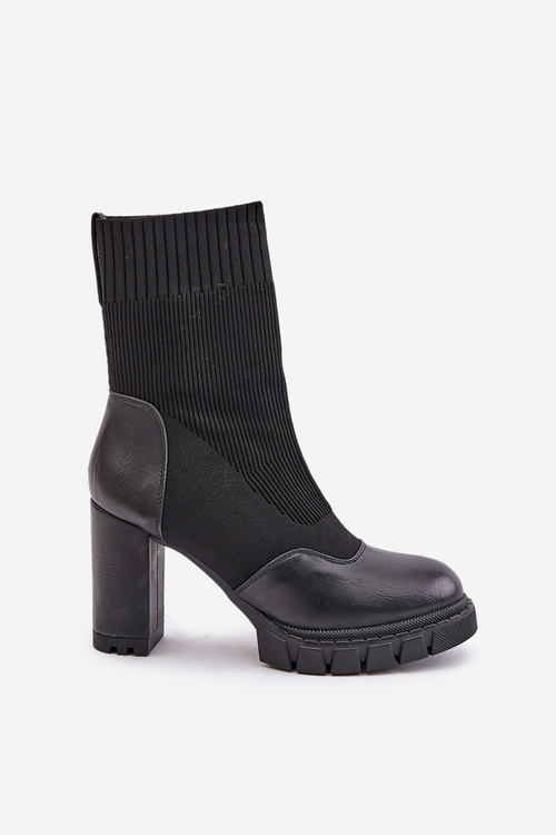 Botki Na Słupku Ze Skarpetą Czarne Atansa