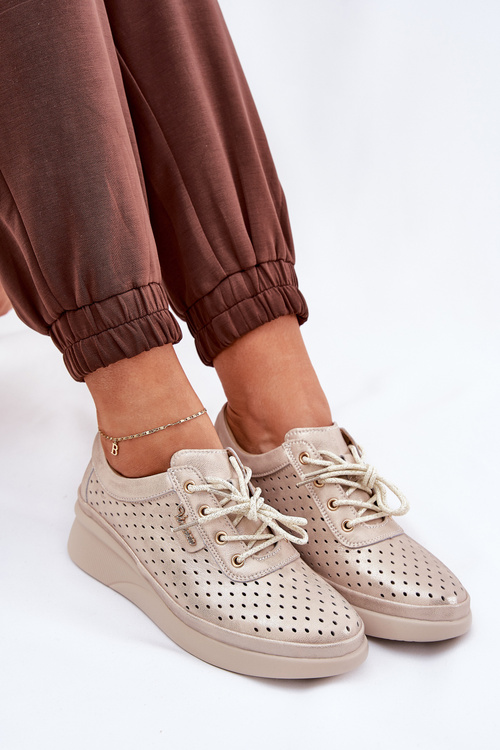 Damskie Skórzane Trampki Sportowe Buty Złote Brumia